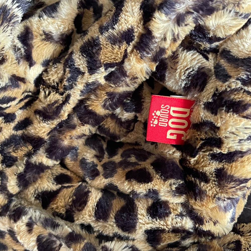 Furry cheetah print dog carrier